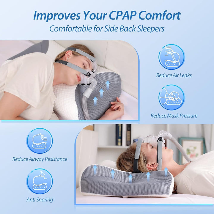 CPAP Memory Foam Cushion pentru toate măștile Cpap, pernă ergonomică pentru dormitorii laterali cu caneluri pentru măști Cpap și zonă de sprijin, reduce scurgerile de aer și presiunea măștii