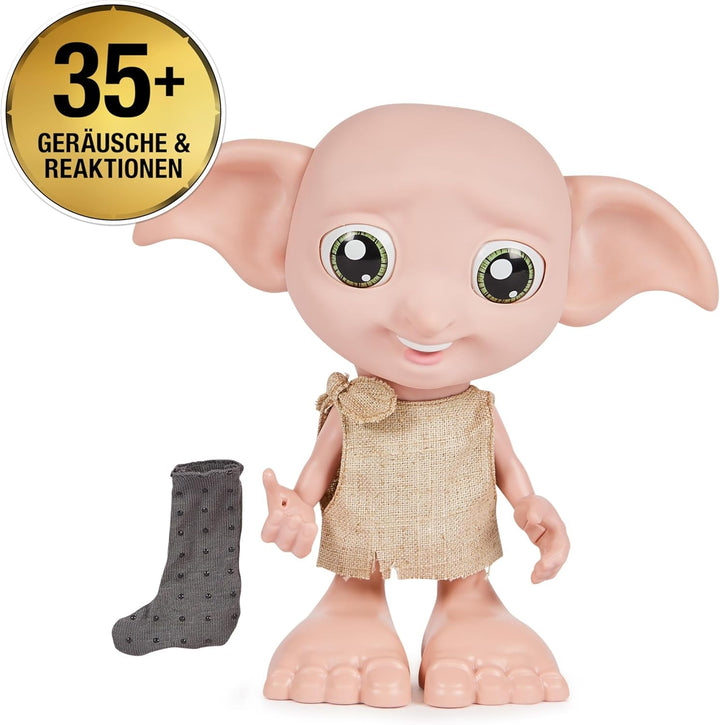 Wizarding World Harry Potter - Păpușa interactivă Dobby House Elf cu peste 30 de sunete, propoziții și mișcări, germană-italiană, jucărie pentru copii de la 6 ani, Fan Article