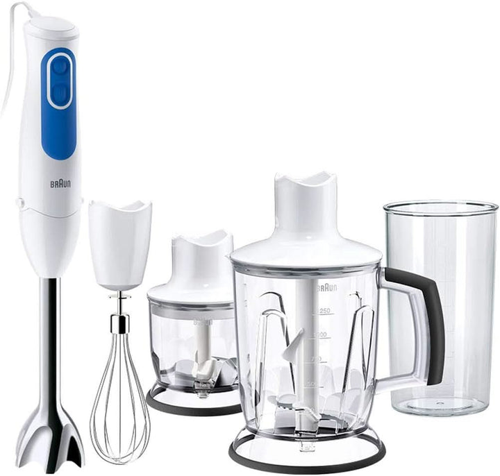 Braun Multiquick 3 MQ 3000 Smoothie+ Stabmixer – Pürierstab Mit 2 Geschwindigkeiten, Powerbell plus Und Splashcontrol-Technologie, 700 Watt, Inkl. 600 Ml Mix- & Messbecher, Blau/Weiß