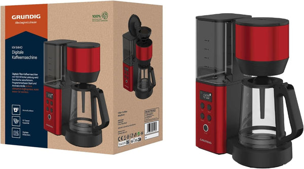 GRUNDIG KM8440 Cafetieră cu filtru digital, roșu, 1000 W, 1,25 litri