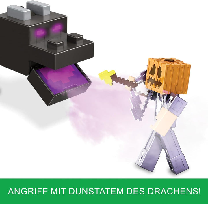 Mattel Minecraft Ender Dragon Action Figure Set, lumini, zgomot și ceață cu Steve și Enderman, True To Scale la aproximativ 8 cm înălțime Figuri HTN25