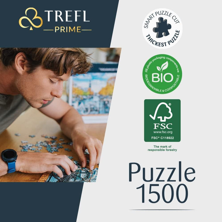 Trefl 26196 1500 elemente, carton cel mai gros, organic, ECO, Italia, apus de soare, divertisment pentru adulți și copii de la 12 ani, Uft-Puzzle Romantic Sunset: Vernazza, Liguria, Italia