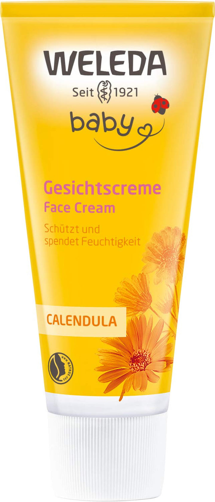 WELEDA Organic Baby Calendula Face Cream - Cremă hidratantă cosmetică naturală cu ulei de migdale și ceară de albine pentru îngrijirea pielii uscate. Cremă naturală de îngrijire facială pentru bebeluși și copii (1x 50ml)