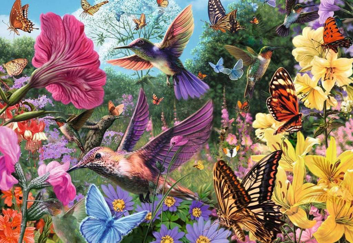 Ravensburger Puzzle 12001369 - Colibri și fluturi - puzzle de 200 de piese pentru persoane în vârstă și seniori, cu piese de puzzle mai mari, cu aderență, șablon cu imagine mare și cu bază pentru puzzle