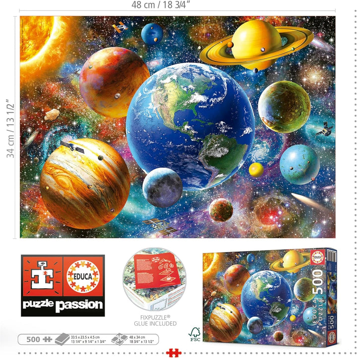 Educa - Puzzle 500 piese pentru adulti | Sistem solar, puzzle 500 piese pentru adulti si copii de la 11 ani, planete, spatiu, spatiu (18449)