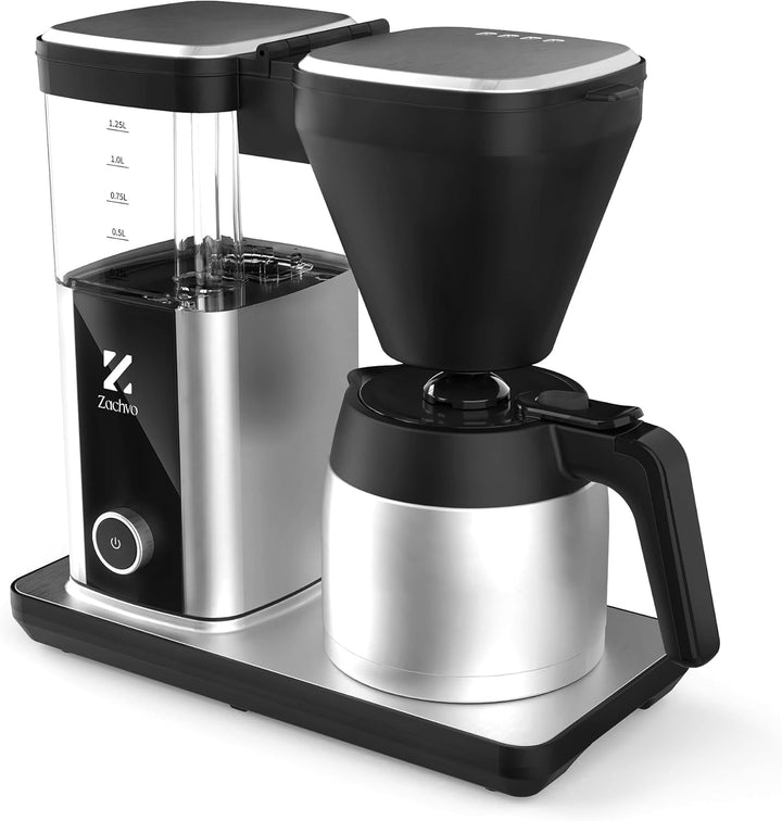 Cafetieră cu filtru Cu termos de 1,25L, preparare rapidă 4,5 min., control al temperaturii 92°C Pid, oprire picurare 30S, filtru reutilizabil, curățare automată, fără Bpa, design din oțel inoxidabil