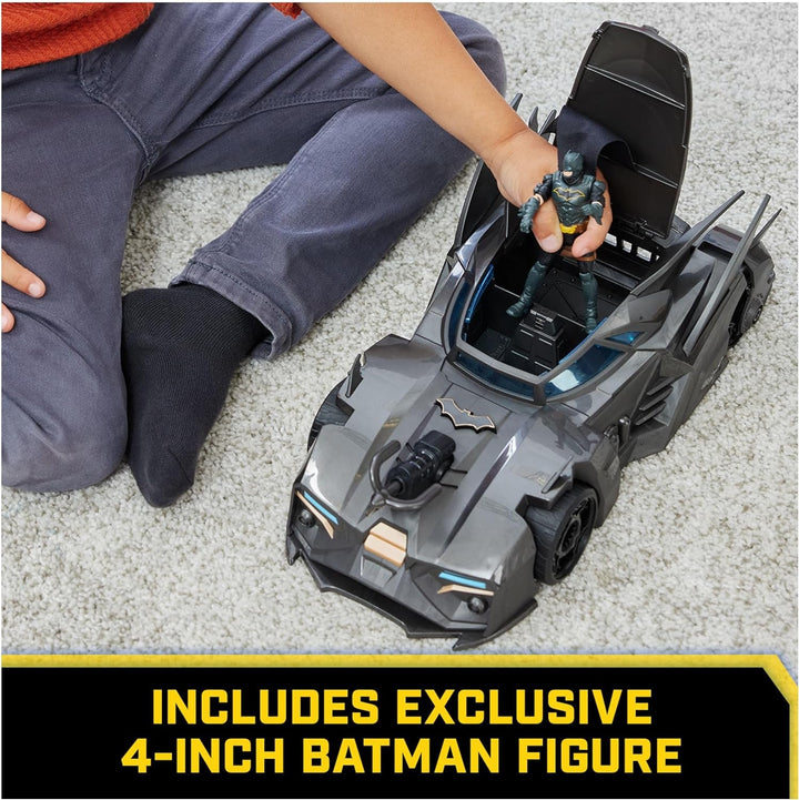 DC Comics Batman Batmobil offroad cu catapultă cu cârlig de prindere și celulă cu grilă în spate, inclusiv figurină Batman de 10 cm, pentru fanii supereroilor cu vârsta de 4 ani și peste