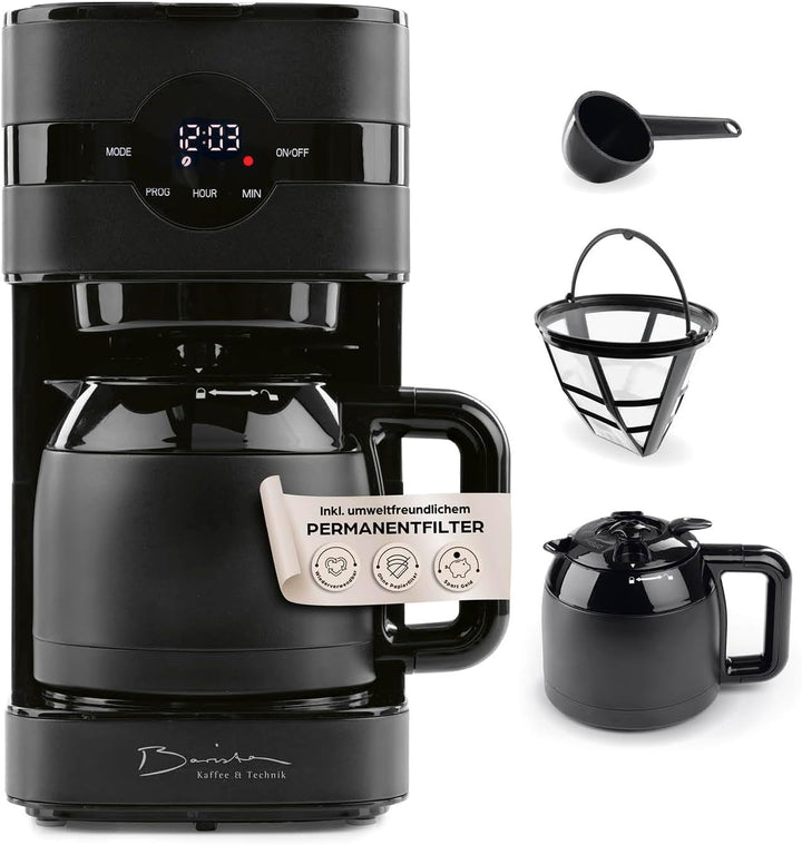 Espressor cu filtru Barista cu termos | Temporizator 24h și filtru permanent | Pentru 8 cești de cafea | Espressor pentru cafea măcinată [Oțel inoxidabil]