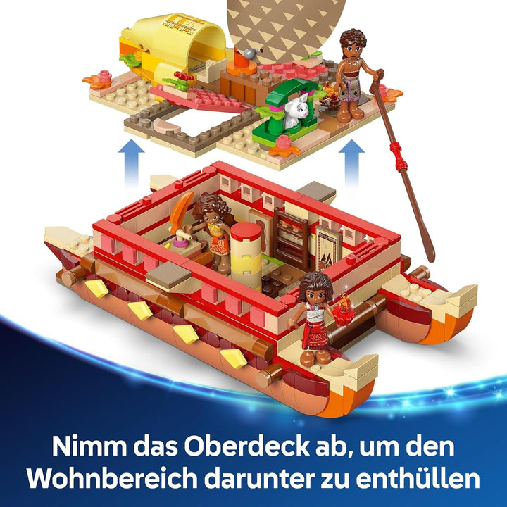 LEGO Ç€ Disney Vaiana 2: Pluta de aventură a Vaianei - Barcă de jucărie cu vele, punte detașabilă, foc de tabără și 3 mini păpuși, inclusiv Loto și Moni - Cadou pentru fete 6+ și fani - 43270 Seturi de constructie Besuche den LEGO-Store