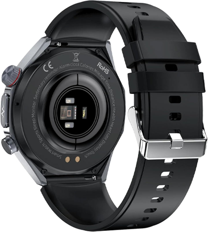 PRO 3 Plus rotund (2025), ceas de sănătate smartwatch cu funcție de telefonie, ECG toracic plus HRV și funcție SOS, ecran AMOLED- BT Bluetooth, apnee de somn, curea de silicon negru, 14-24