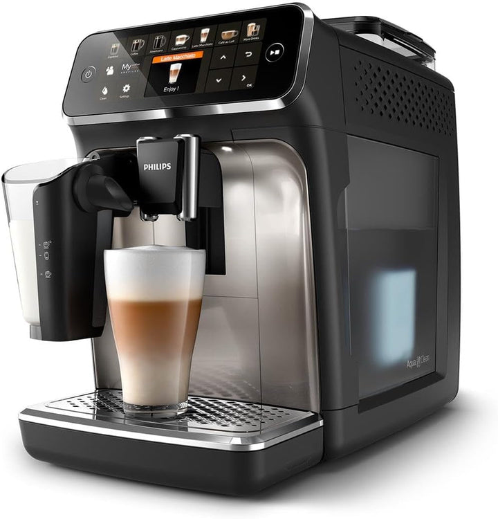 Espressor automat Philips Seria 5400 – Sistem de preparare a laptelui Lattego, 12 specialități de cafea, afișaj intuitiv, 4 profiluri de utilizator, crom (EP5447/90)