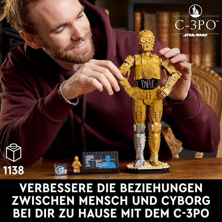 LEGO Star Wars C-3PO B, droid construibil, model de colecționat, construit și expus, idee de cadou nostalgic pentru adulți și fani, piesă de colecție, Playset fantezie 75398