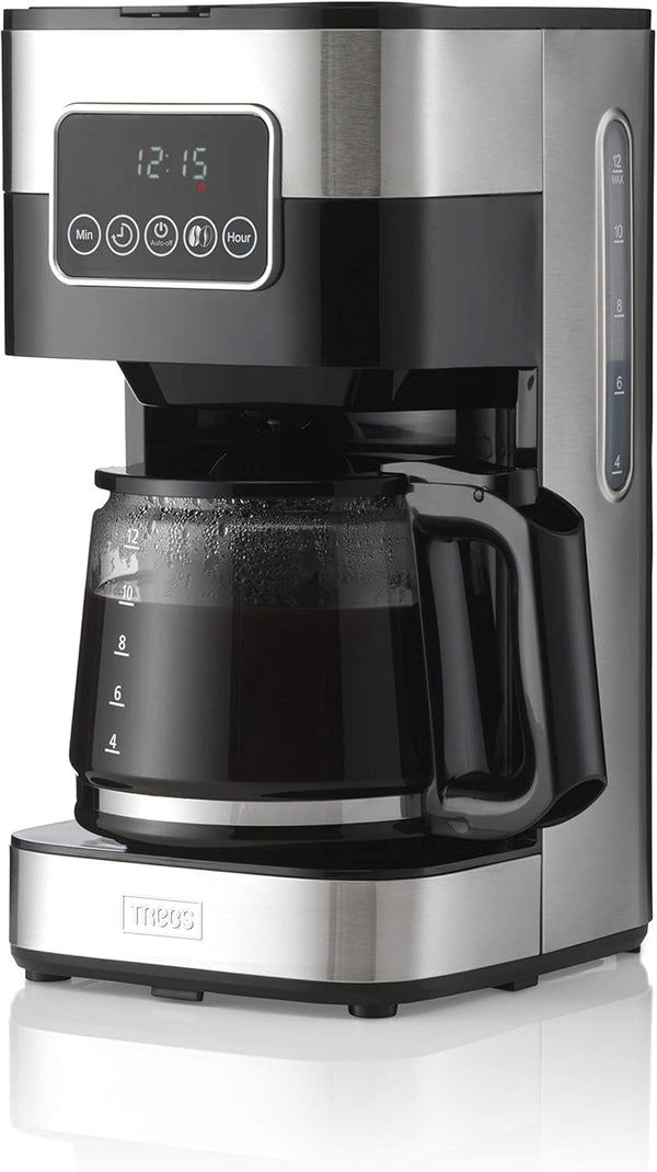 Cafetiera cu filtru Gastronoma Trebs 24100 - Până la 12 cești cu o capacitate de 1,5 litri - Programabilă - Oprire automată - Stop picurare - Afișaj tactil LED - Design din oțel inoxidabil / negru