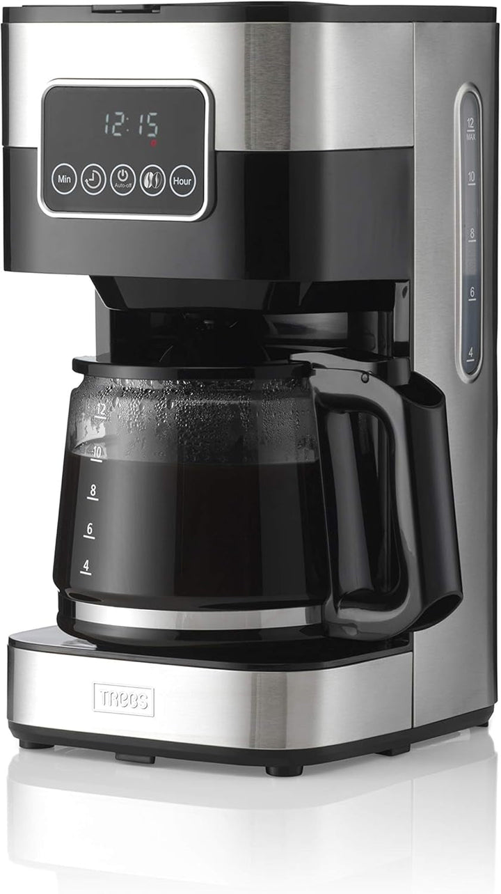 Cafetiera cu filtru Gastronoma Trebs 24100 - Până la 12 cești cu o capacitate de 1,5 litri - Programabilă - Oprire automată - Stop picurare - Afișaj tactil LED - Design din oțel inoxidabil / negru