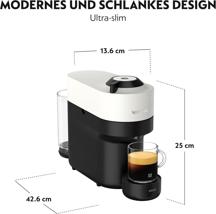 Aparat de cafea cu capsule Nespresso Krups XN9201 Vertuo Pop | Capacitate: 560 ml | Recunoaștere automată a capsulelor | Sistem one-touch | 4 dimensiuni ale ceștii | Timp de încălzire mai scurt | Durabil | Coconut White