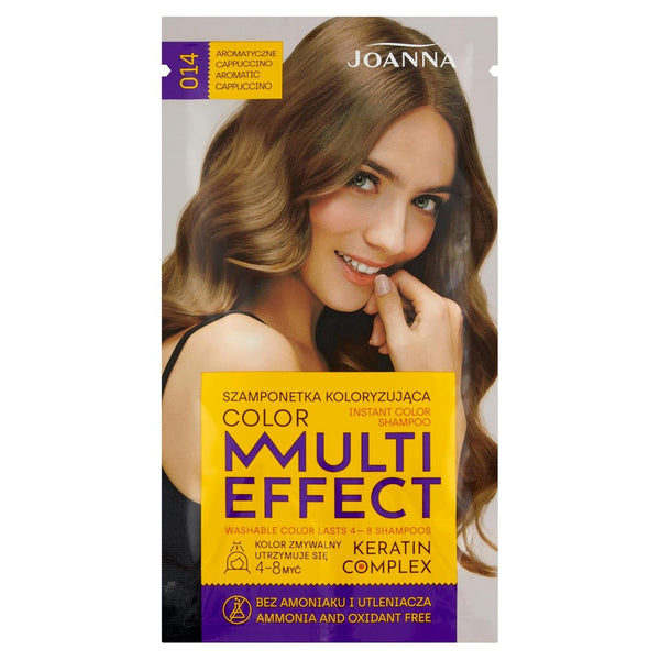 Șampon colorant Joanna "Multi Effect" - Șampon colorant pentru păr într-un plic - Rezistă între 4 și 8 spălări - Colorarea părului fără amoniac și agenți oxidanți - Cappuccino aromat Vopsea pentru par Naty Shop Cappuccino