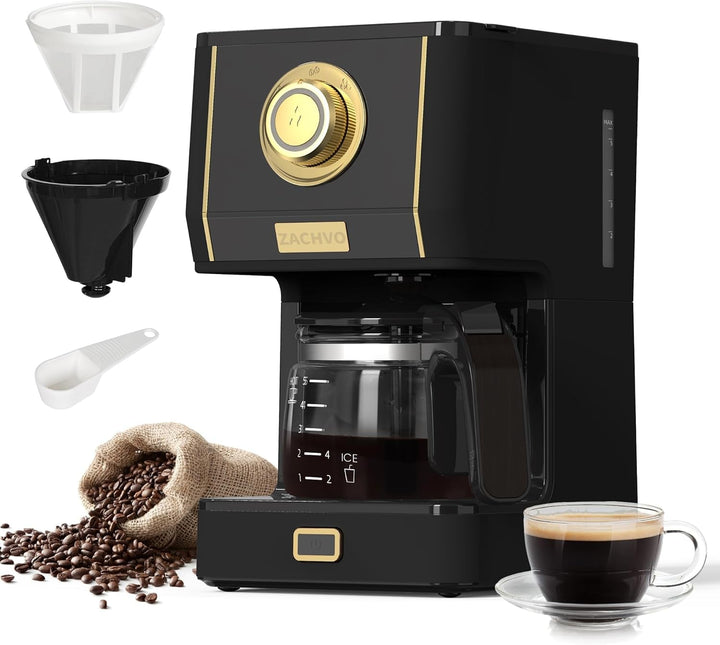ZACHVO filtru de cafea cu ulcior de sticlă, filtru de cafea, 5 cești, capacitate 650ml, filtru reutilizabil, oprire picurare, oprire automată, funcție de menținere la cald 30min, 3 moduri de preparare
