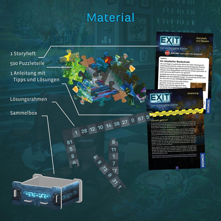 KOSMOS 683979 EXIT® - Puzzle: Studioul ascuns, puzzle de 500 de piese, pentru adulți și copii de la 10 ani, Escape Room Puzzle pentru începători cu puzzle-uri