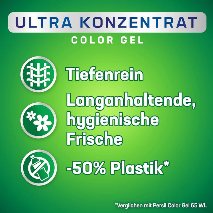 Persil Ultra Concentrate Colour Detergent (2 X 65 de spălări), Detergent lichid foarte concentrat cu tehnologie Deep Clean Plus împotriva celor mai dificile pete