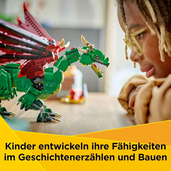 LEGO Creator 3In1 Green Dragon - Jucărie - Convertibil în șarpe de mare sau Phoenix - Jucărie de construit cu animale pentru copii - Cadou pentru băieți și fete de la 9 ani 31161