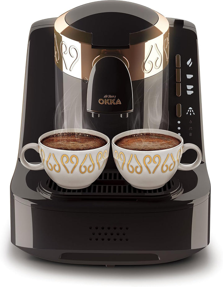 Cafetieră turcească Arzum Okka, Complet automată, 3 dimensiuni cești, Funcție de auto-curățare, Rezervor de apă 950 Ml, Senzor de supraprotecție, Design compact, Alb