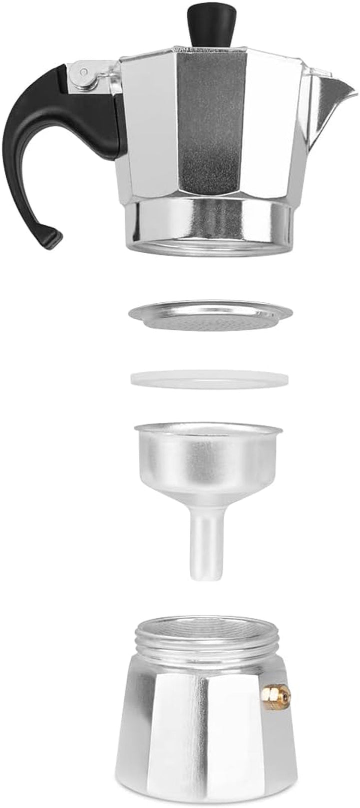 Orbegozo KF 200 - filtru de cafea italian fabricat din aluminiu, capacitate: 2 cești, mâner ergonomic, supapă de siguranță, filtru detașabil