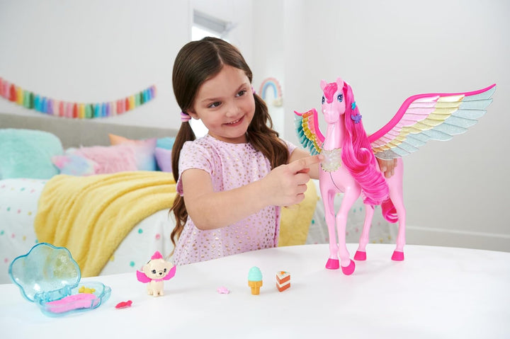 Barbie A Hidden Magic Pegasus - jucărie interactivă cu lumini și sunete, 10 accesorii, aripi curcubeu, pentru copii de la 3 ani, HLC41