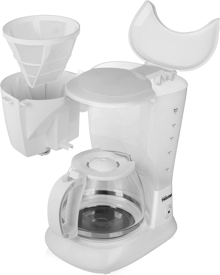Cafetieră Tristar cu capacitate de 1,25 litri - Pentru 10-12 cești, de asemenea, pentru camping, alb, CM-1252
