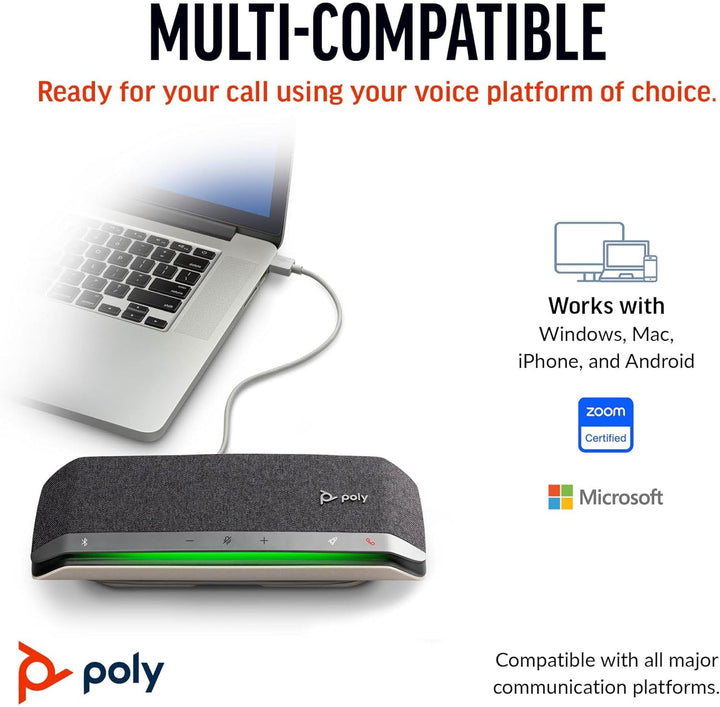 Boxă de conferință inteligentă Poly Sync 40 - Spații de lucru flexibile - Conectare la PC/Mac prin USB-A sau USB-C sau la smartphone prin Bluetooth - Compatibilă cu Teams, Zoom