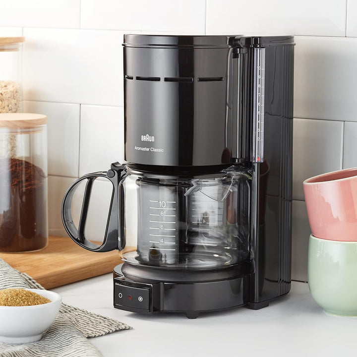 Espressor Braun KF 47 BK - Espressor cu filtru și cană de sticlă pentru cafea clasică la filtru, cafea aromatică datorită sistemului Optibrew, sistem anti-picurare, oprire automată, negru