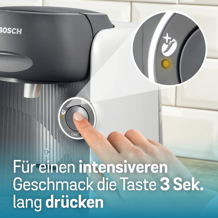 Mașină de cafea cu capsule Bosch Tassimo Finesse TAS16B4 Mașină de cafea By, 70 de băuturi, cafea mai intensă la apăsarea unui buton, oprire automată, dozare perfectă, economie de spațiu, 1400 W, 0,7L, alb / gri închis