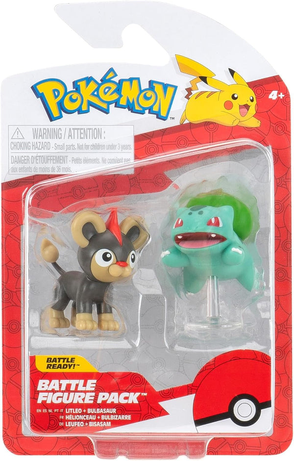 Pokémon PKW3583 - Battle Figure Pack - Leufeo & Bisasam, Figuri oficiale detaliate, 5 cm fiecare