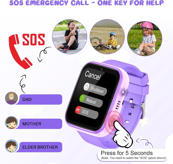 T45 Smartwatch pentru copii, smartwatch 4G pentru copii, GPS tracker pentru copii, ceas de mână pentru copii băieți, ceas pentru copii cu apel telefonic video, mesaje, mod școală, funcție SOS, cameră și pedometru (violet)