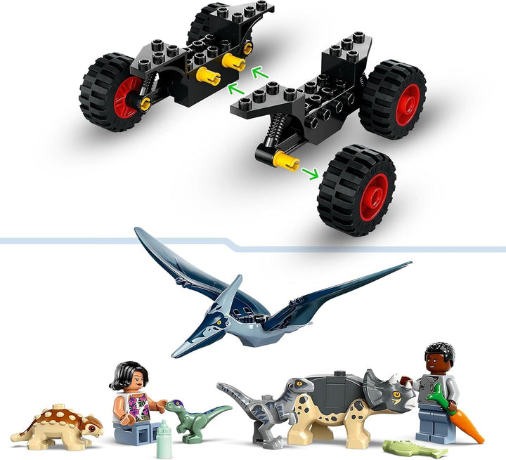 LEGO Jurassic World Rescue Centre for Baby Dinosaurs, set cu figurine mici de dinozauri, inclusiv Triceratops, Ankylosaurus și Velociraptor, cadou de construcție pentru băieți și fete de la 4 ani 76963