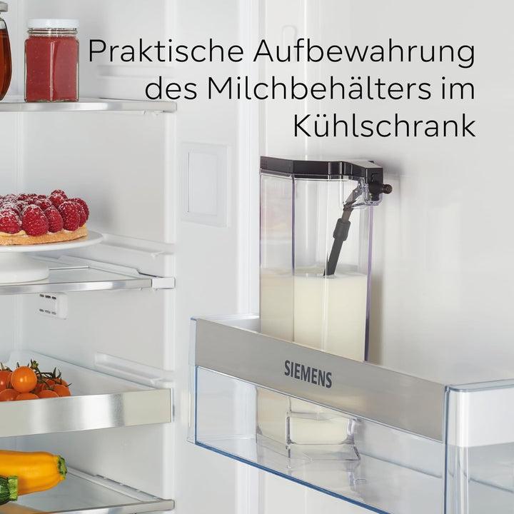 Aparat de cafea complet automat Siemens EQ500 Integral TQ513D01, Multe specialități de cafea, Spumă de lapte, Recipient de lapte integrat, Curățare automată cu abur, 1500 W, Argintiu / negru lăcuit pian