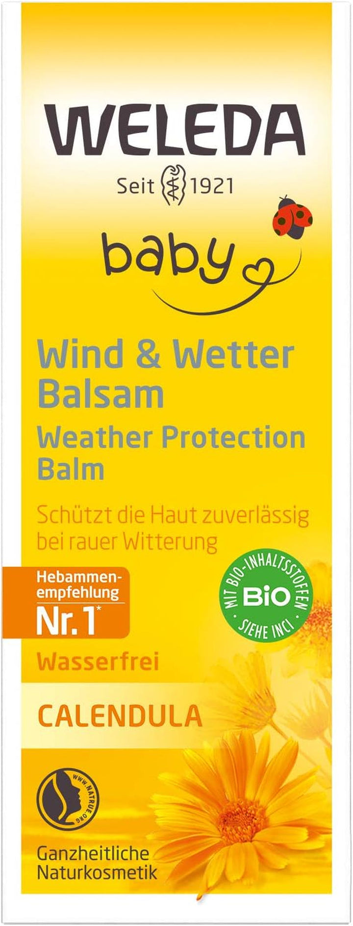 WELEDA Organic Baby Calendula Wind & Weather Balm - Cremă de față și cremă de mâini pentru cosmetice naturale cu ulei de migdale și ulei de susan pentru a proteja pielea sensibilă și uscată a bebelușului de vreme aspră și frig (1x 30 ml)