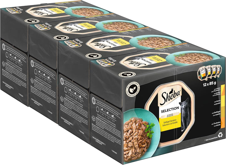 SHEBA pungi porție hrană umedă Multipack Sauce Collection Poultry Variation 4 X 12 X 85G