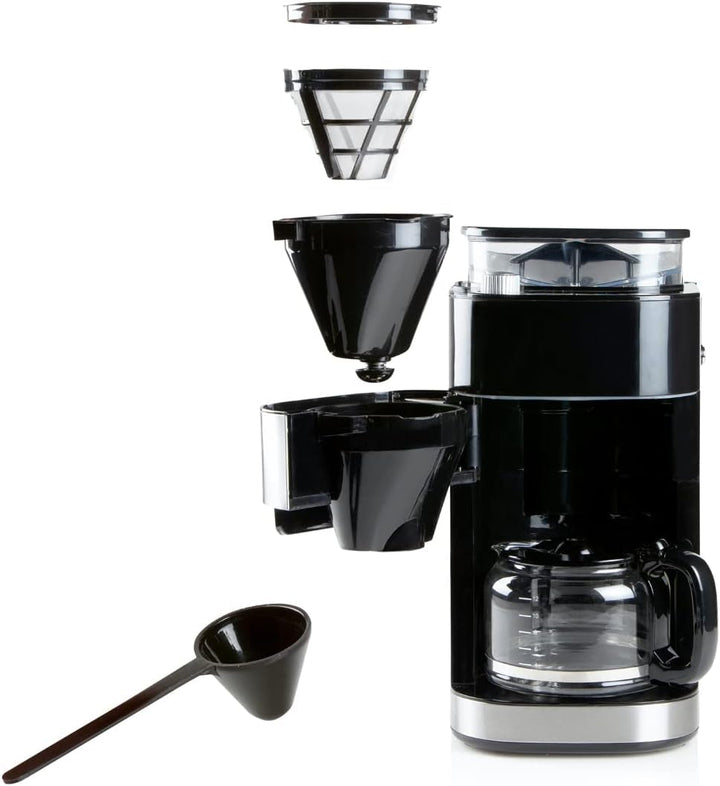DOMO DO721K Cafetieră "Grind and Brew" cu râșniță și cronometru - 1,5 L, negru, oțel inoxidabil