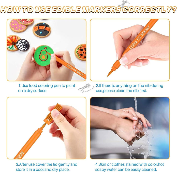 Tesyeux 12PCS Lebensmittelfarbe Stifte Backen,10Farben Dual Tip Coloring Essbarer Markerstift,Food Pen,Diy Ostereier Geburtstag Zum Dekorieren,Für Kuchendeko