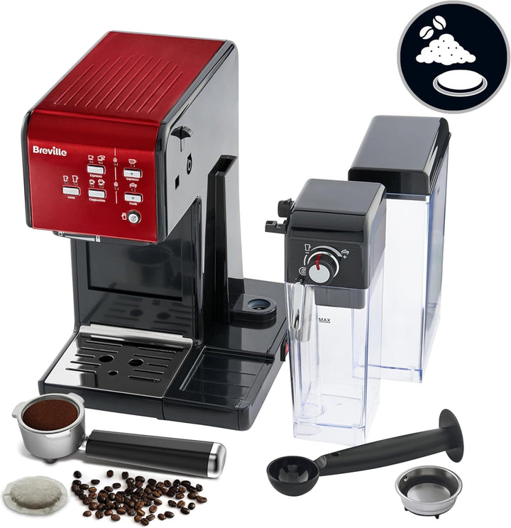 Breville Prima Latte II Espresso | Mașină Latte și Cappuccino | Pompă profesională de 15 bari și spumant pentru lapte | Roșu [VCF109X]