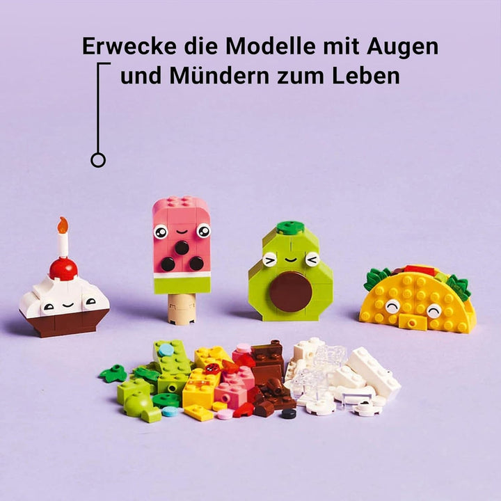 LEGO Classic Creative Snack Building Fun, jucărie cu mâncare pentru jocuri de rol imaginative, set de construcție pentru băieți și fete de la 4 ani, Cupcake, Avocado, Popsicle și Taco 11039