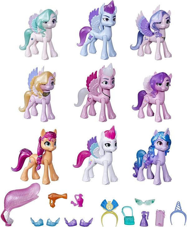 My Little Pony F2031, a New Generation Royal Gala Collection, jucării pentru copii, 9 figurine ponei, 13 accesorii, poster