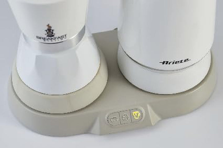 Ariete 1344 Stație de mic dejun, 3 produse în 1: spumă de lapte Moka - caldă și rece, 500W, 4/2 cești, menține cafeaua caldă, 5 funcții, alb