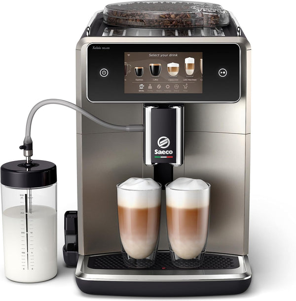 Mașină de cafea complet automată Saeco Xelsis Deluxe - conectivitate Wifi, 22 de specialități de cafea, ecran tactil intuitiv de 5", 8 profiluri de utilizator, râșniță ceramică, metal (SM8782/30)