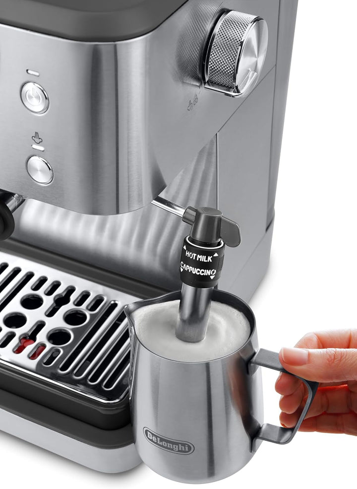 De'Longhi Linea Classic EM450.M portafilter machine, espressor cu spumă de lapte profesională, carcasă metalică completă, 15 bar, rezervor de apă de 1,7 litri, oțel inoxidabil/metal