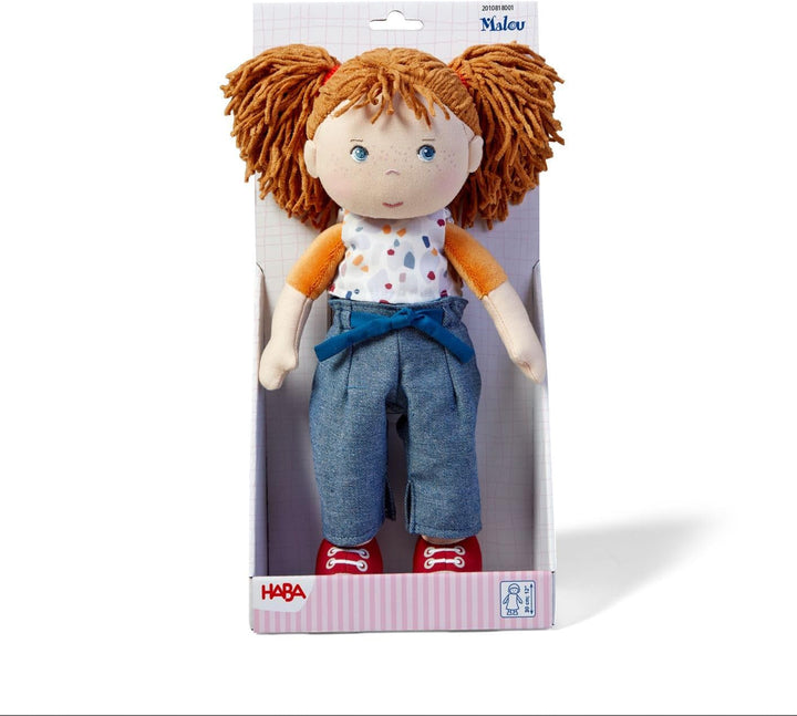 Păpușă HABA Malou - Păpușă mare de cârpă de 30 cm cu care te poți juca și pe care o poți îmbrățișa - Materiale moi și lavabile - Alternativă ideală la o păpușă de pluș - Potrivit pentru copii cu vârsta de 1,5 ani și peste - 2010818001