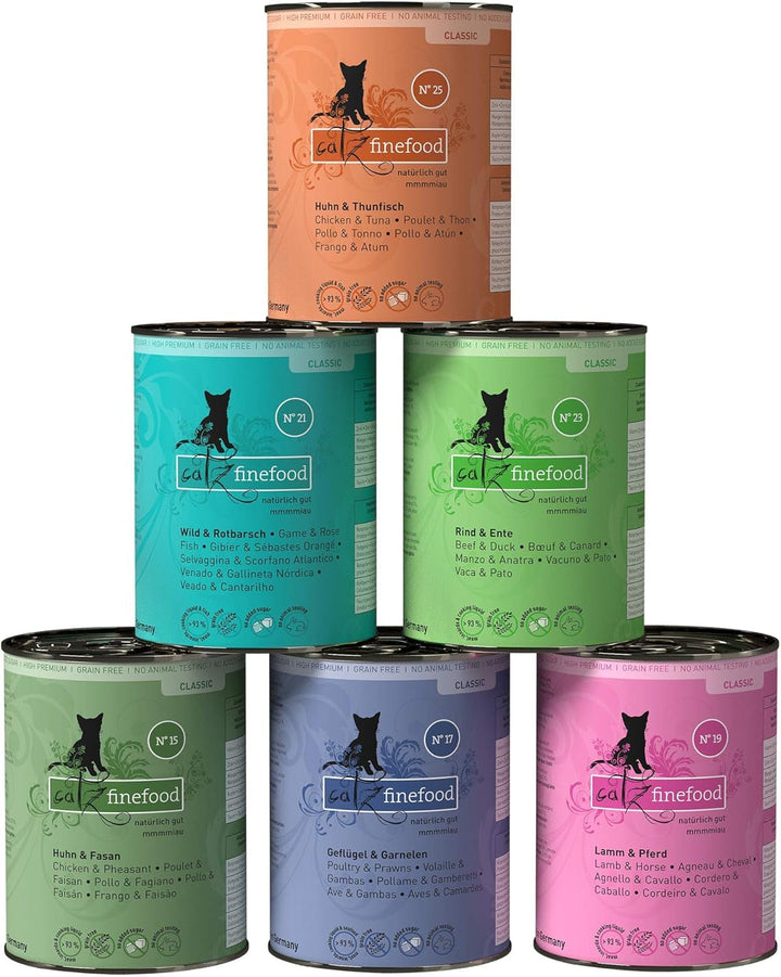 Catz Finefood Classic Collection Cat Food Wet XXL Mix Pack - Hrană umedă gourmet pentru pisica dvs. fără zahăr și cereale, fără gluten - cu conținut ridicat de carne, fabricată în Germania (12 X cutii de 400G)