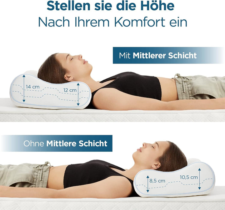ORTHOVERSE pernă ortopedică - pernă de susținere a gâtului, pernă de dormit, pernă, pernă din spumă cu memorie, pernă, pernă pentru dureri de gât - înălțime reglabilă, acoperire aloe vera, ajutor medical