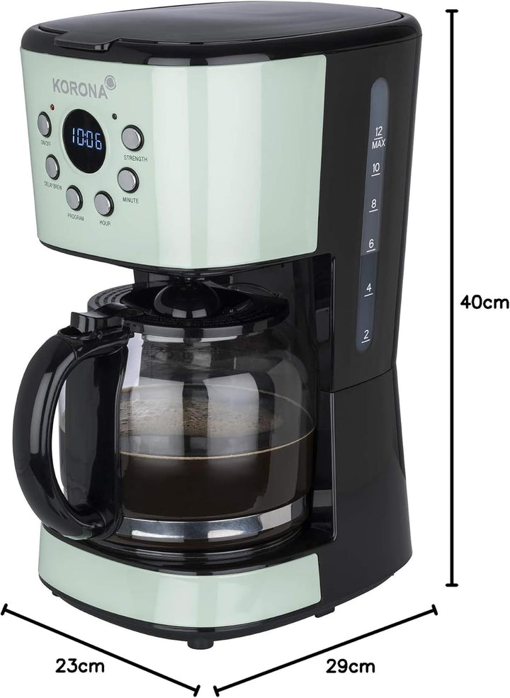 Korona 10665 Cafetieră retro | Mentă | 1,5 litri | Filtru de cafea | Afișaj LCD | Cronometru | Cafetieră cu filtru permanent