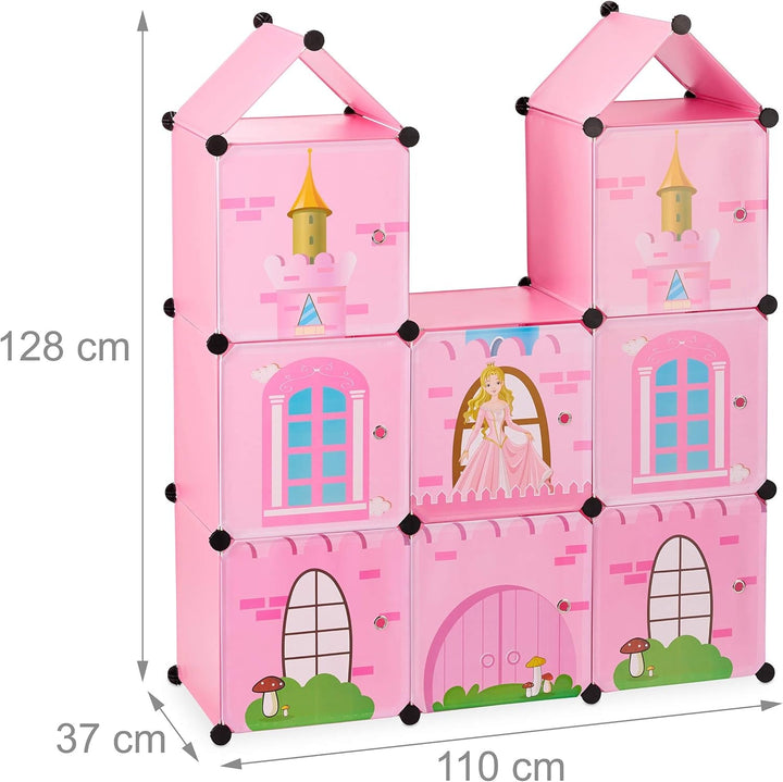 Relaxdays Raft pentru camera copiilor, castelul prințesei, plastic, dulap DIY cu uși, HBT: 128 X 110 X 37 Cm, roz